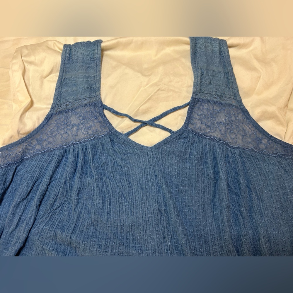 EUC Lucky Brand cornflower blue feminine lace Sleeveless Top Blouse tank sz 1X - Picture 6 of 13